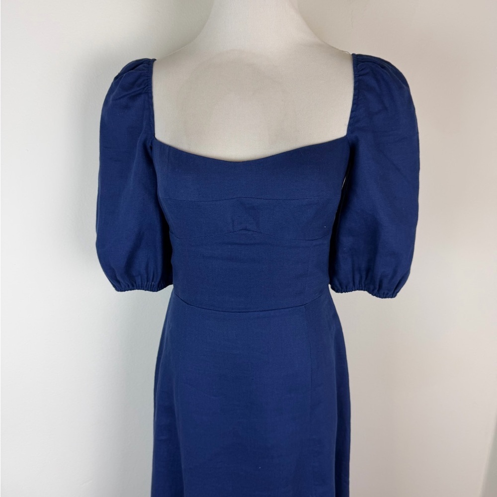 Reformation Belgium Midi Dress Linen Navy Blue Size 4 - Picture 6 of 12